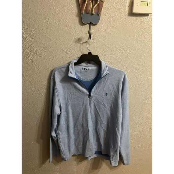 Men's Izod  Large Cotton‎ 1/4 Zip Pull Over Shirt Blue - Picture 2 of 6